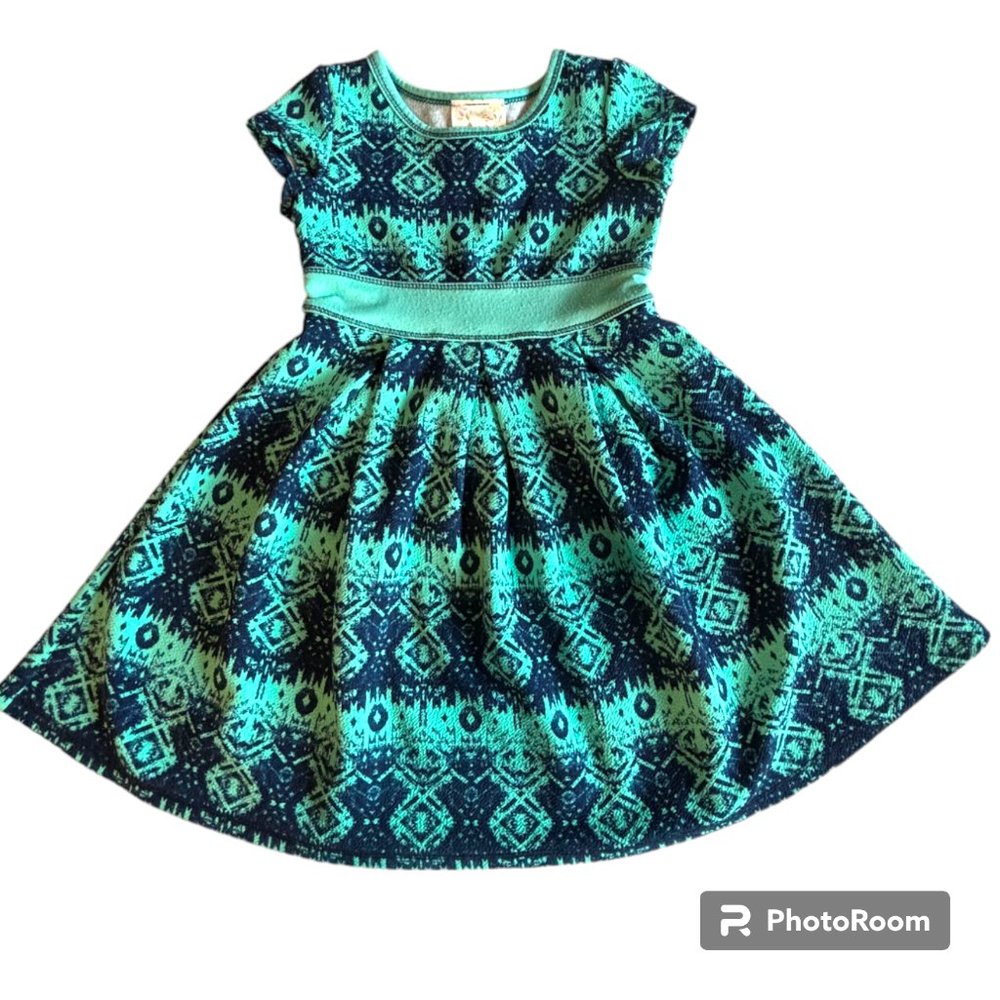Pink Vanilla girl's‎ green and blue Aztec dress sz 4